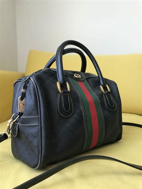 gucci bag black with burgundy vintage|classic black gucci bag.